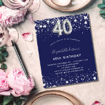 予算40th誕生日ネイビーブルーシルバー招待<br><div class="desc">40歳モダンのスタイリッシュ誕生日パーティーへの魅力的な招待。紺色の背景、銀飾色の星フェイク付き。名前とパーティー・詳細のパーソナライズおよび追加40番はバ書ロンスタイルフォント。</div>