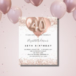 予算40th誕生日バラ金ゴールドバルーンへの招待<br><div class="desc">40歳エレガントの誕生日。白いスタイリッシュ背景。バラ飾金ゴールド、ピンクフェイクグリッター、スパークルとバルーン付き。名前とパーティー・詳細のパーソナライズおよび追加名前は手で書スタイルのスクリプトで、番号40はバルーンスタイルのフォント。</div>
