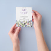 予算40th誕生日パープルフローラ招待状 チラシ (手)