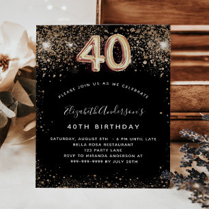 予算40th誕生日ブラック金ゴールドグリッター招待