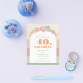 予算40th誕生日レトロピンクストライプ招待状 チラシ (シングル)