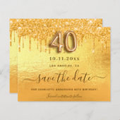 予算40th誕生日金ゴールドグリッター日付を保存 (正面/裏面)