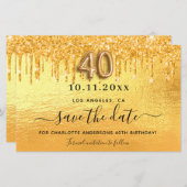 予算40th誕生日金ゴールドグリッター日付を保存 (正面/裏面)