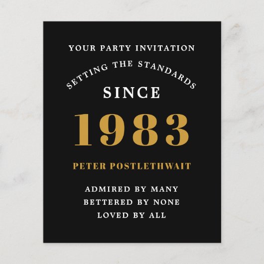 予算40th誕生日1983招待状ブラック金ゴールド チラシ (正面)