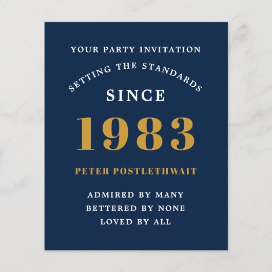 予算40th誕生日1983招待状ブルー金ゴールド チラシ (正面)