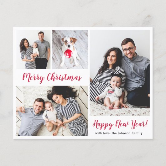 予算5フォトレッドスクリプトクリスマスホリデーカード (正面)