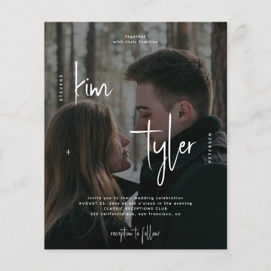 予算5枚の写真QR CODEスクリプト結婚式招待状 (正面)