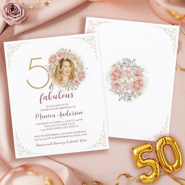 予算50と素晴らしい50th誕生日パーティーグリッター (Budget 50 and Fabulous Photo Birthday Invitation)
