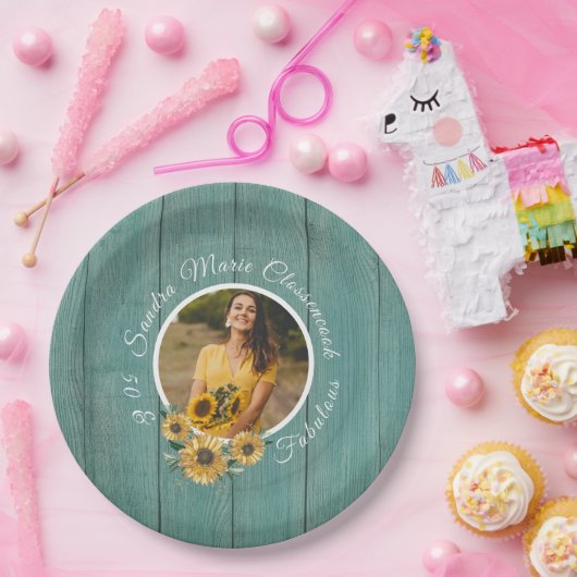 予算50と素晴らしい |ひまわりティール（緑がかった色）誕生日 ペーパープレート (パーティー)