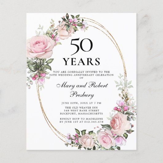 予算50周年記念ピンクフローラ招待状 (正面)