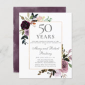 予算50周年記念招待状パープルピンクフローラ (正面/裏面)