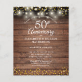 予算50周年記念素朴金ゴールドハート招待状 (正面)