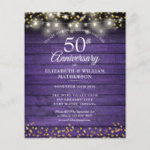 予算50周年記念素朴金ゴールドハート招待状 (正面)