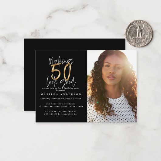 予算50th見た良い写真の誕生日の招待状 ノートカード (正面/裏面インサイチュ)