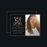 予算50th見た良い写真の誕生日の招待状 ノートカード<br><div class="desc">予算50を良い写真の誕生日の招待に見える。スクリプトモダン文字モノクロおよび金ゴールド効果デザイン。コレクションの一部。</div>