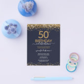 予算50th誕生日グリッター招待状 チラシ (シングル)
