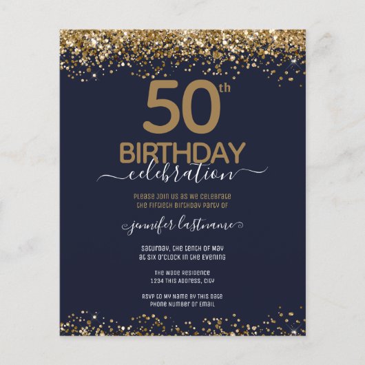 予算50th誕生日グリッター招待状 チラシ (正面)