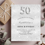 予算50th誕生日シルバーグリッター招待<br><div class="desc">50歳モダンのスタイリッシュ誕生日パーティーへの華やかな招待。銀フェイク色の背景、飾グリッターの塵。名前とパーティー・詳細のパーソナライズおよび追加50番はバ書ロンスタイルフォント、スクリプト付き。</div>