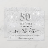 予算50th誕生日シルバーグリッター日付を保存 (正面/裏面)