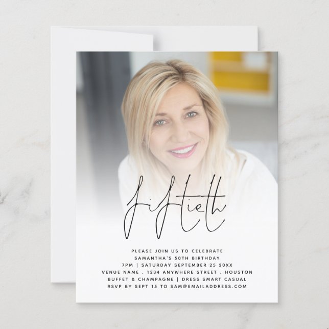 予算50th誕生日フォトスクリプトパーティの招待状 (正面)