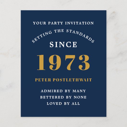 予算50th誕生日招待状ブラック金ゴールド1973 チラシ (正面)