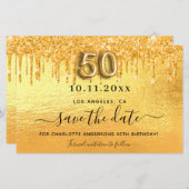 予算50th誕生日金ゴールドグリッター日付を保存 (正面/裏面)