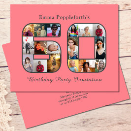 予算60誕生日招待状60写真ピンク チラシ