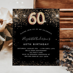 予算60th誕生日ブラック金ゴールドグリッター招待