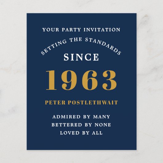 予算60th誕生日招待状ブラック金ゴールド1963 チラシ (正面)