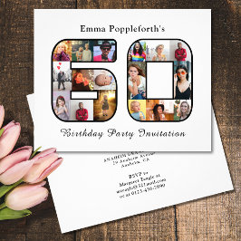 予算60th誕生日招待状60フォト白 チラシ