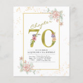 予算70番目の誕生日フローラ金ゴールドスクリプト招待状 チラシ (正面)
