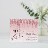 予算70th誕生日グリッターバラ金ゴールドピンク招待状 (スタンド正面)