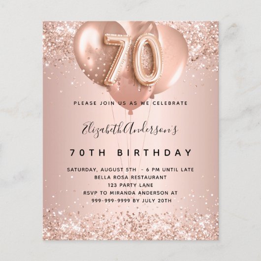 予算70th誕生日バラ金ゴールドバルーンへの招待 (正面)