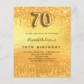予算70th誕生日パーティー金ゴールドグリッター招待 (正面)