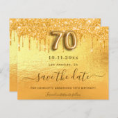 予算70th誕生日金ゴールドグリッター日付を保存 (正面/裏面)