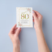 予算80番目の誕生日フローラ金ゴールドスクリプト招待状 チラシ (手)