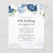 予算80誕生日ダスティブルーブルーフローラパーティー招待状 (正面)