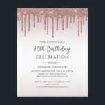 予算80th誕生日パーティーバラ金ゴールド招待状<br><div class="desc">白とバラのモダン金ゴールドの背景を持つ80歳の誕生日の招待は、バラ金ゴールドのグリッタードリップを特徴としグラデーションて、この特別な誕生日イベントに最適である。の「パーソナライズ」ボタンでクリックパーティー詳細を簡単に追加</div>