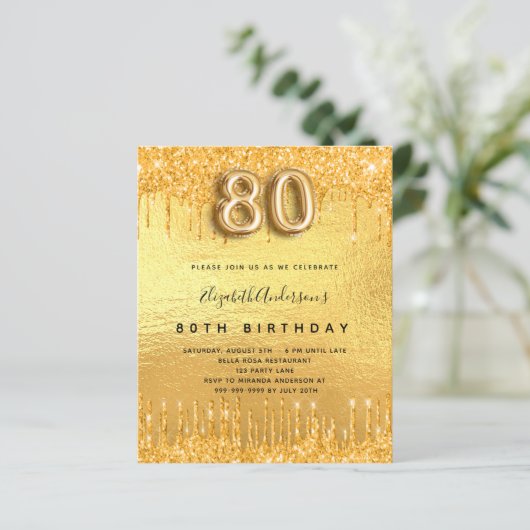 予算80th誕生日パーティー金ゴールドグリッター招待 (スタンド正面)
