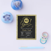 予算80th誕生日 – 黒金ゴールド任意の年齢招待状 チラシ (シングル)