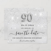 予算90th誕生日シルバーグリッター日付を保存 (正面/裏面)