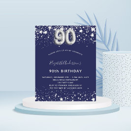 予算90th誕生日ネイビーブルーシルバー招待
