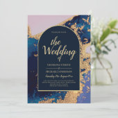 予算 アゲート ブルー ゴールド 結婚式 招待状 QRコード 返信 (スタンド正面)