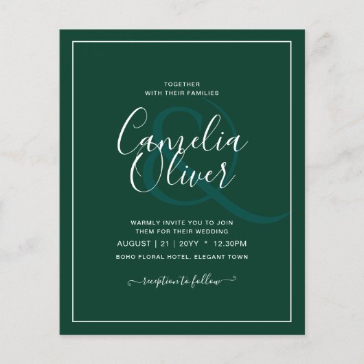 予算 エメラルドグリーンモノクロームテキスト チラシ (正面)