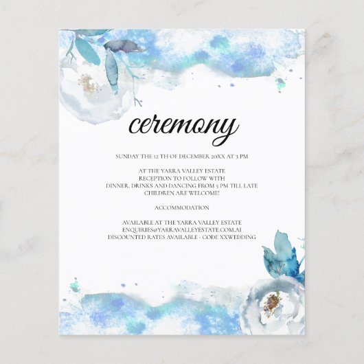 予算/エレガントなウェディング詳細カード。フライヤー チラシ (裏面)