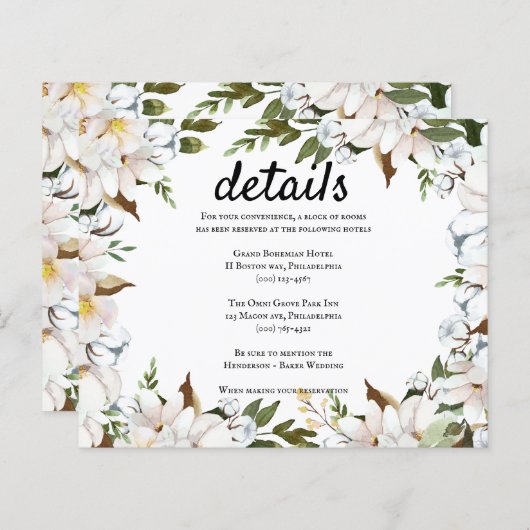 予算/エレガントなウェディング詳細カード。招待状 (正面/裏面)