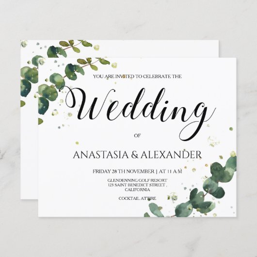 予算/エレガントシンプル結婚式招待状 (正面/裏面)