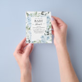 予算 ダスティーブルー ベイビーシャワー 花 緑の葉 チラシ (手)