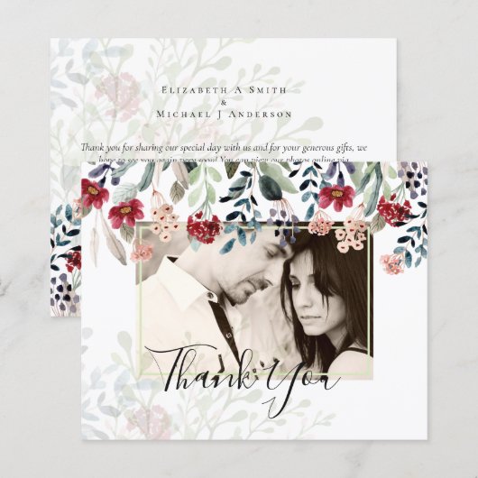 予算 バーガンディ 花の写真コラージュ ありがとう (正面/裏面)