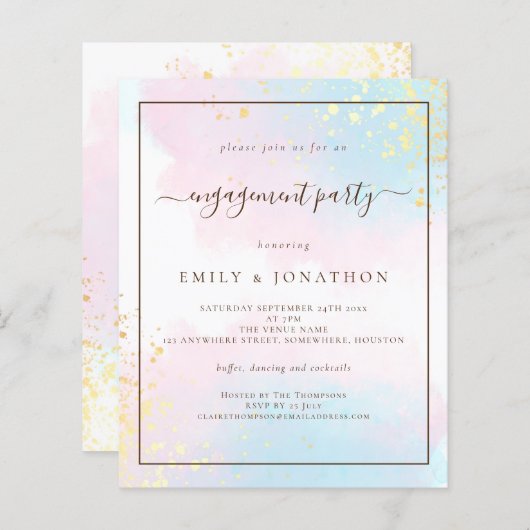 予算 |ピンクティール(緑がかった色)水彩婚約パーティ (正面/裏面)